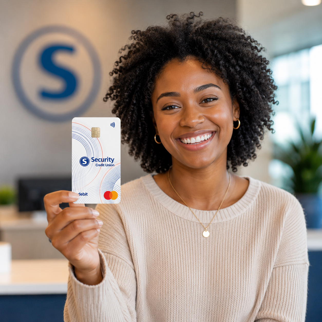 Woman holding SCU Debit Card