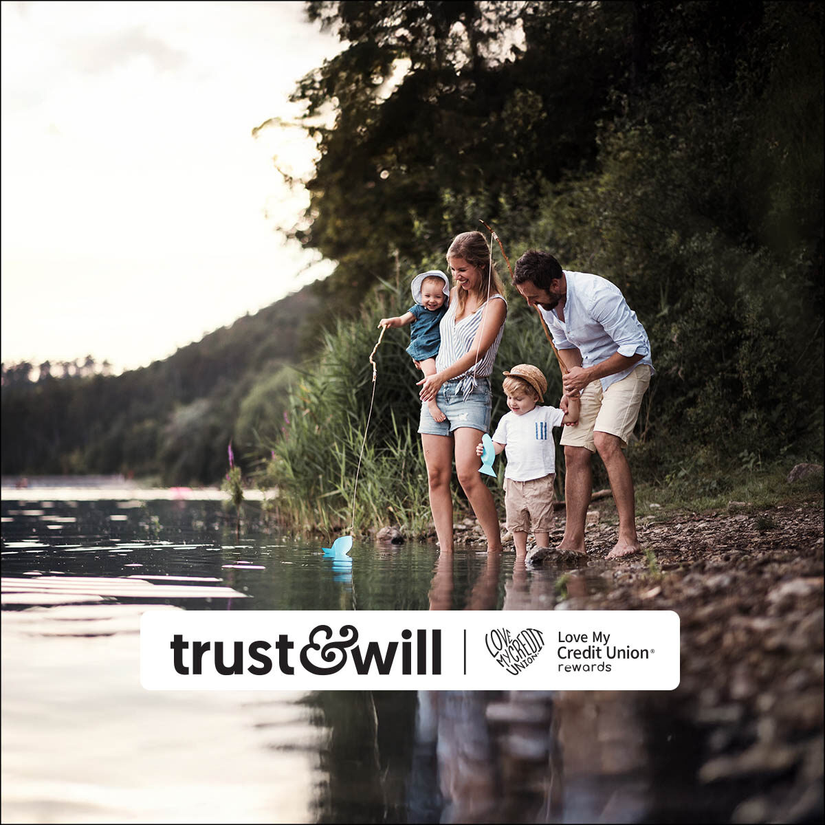 Trust_and_Will_1200x1200_Banner_SecurityCU Trust and Will: Family walking in the water.